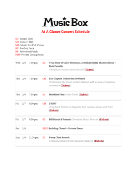 At a Glance Concert Schedule