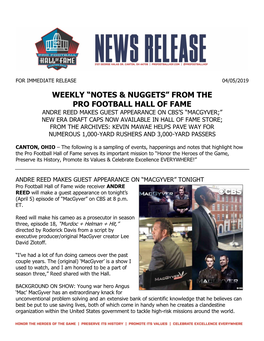 “Notes & Nuggets” from the Pro