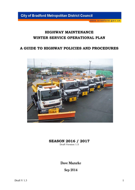 Highway Maintenance Winter Service Operational Plan