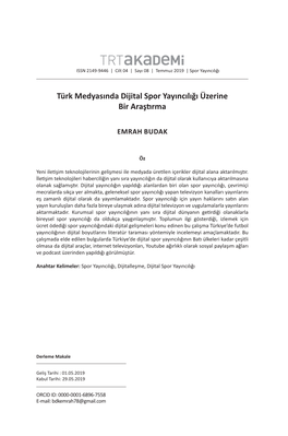 Türk Medyasında Dijital Spor Yayıncılığı Üzerine Bir Araştırma
