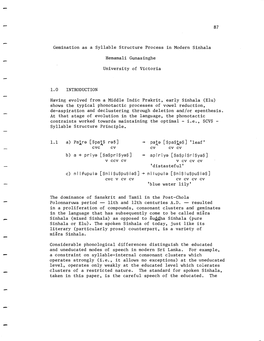 Gemination As a Syllable Structure Process in Modern Sinhala