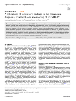 Applications of Laboratory Findings in the Prevention, Diagnosis, Treatment