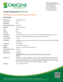 KRT31 Mouse Monoclonal Antibody [Clone ID: OTI2C3] Product Data