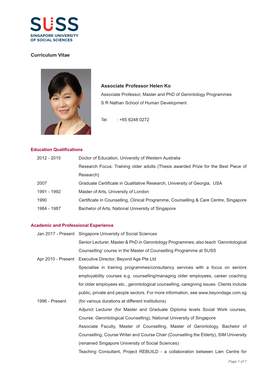 Associate Professor Helen Ko Curriculum Vitae