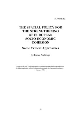 The Spatial Policy for the Strengthening of European Socio-Economic Cohesion