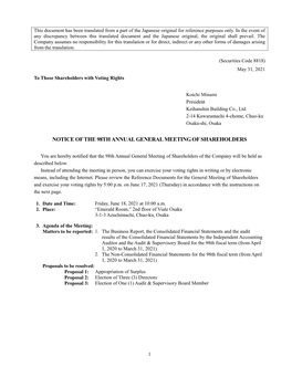 Notice of the 98Th Annual General Meeting of Shareholders (309Kb/Pdf)