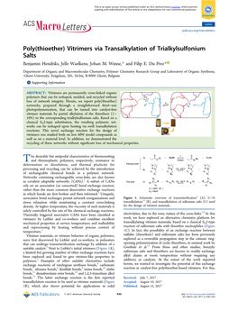 Vitrimers Via Transalkylation of Trialkylsulfonium Salts Benjamin Hendriks, Jelle Waelkens, Johan M