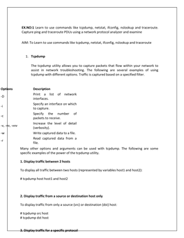 EX.NO:1 Learn to Use Commands Like Tcpdump, Netstat, Ifconfig, Nslookup and Traceroute