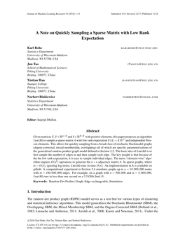 A Note on Quickly Sampling a Sparse Matrix with Low Rank Expectation