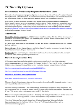 PC Security Options
