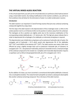 THE VIRTUAL MIXED ALDOL REACTION in This Virtual Experiment, You Will Use the Virtual Laboratory to Synthesize a Beta-Hydroxy Ketone Using a Mixed Aldol Reaction