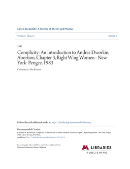 An Introduction to Andrea Dworkin, Abortion, Chapter 3, Right Wing Women - New York: Perigee, 1983 Catharine A