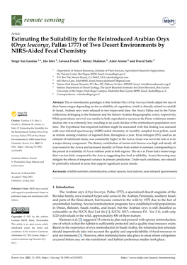 Estimating the Suitability for the Reintroduced Arabian Oryx (Oryx Leucoryx, Pallas 1777) of Two Desert Environments by NIRS-Aided Fecal Chemistry