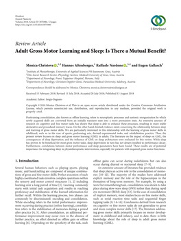 Adult Gross Motor Learning and Sleep: Is There a Mutual Benefit?