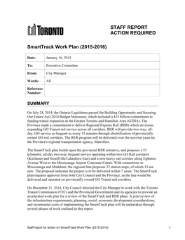 STAFF REPORT ACTION REQUIRED Smarttrack Work Plan (2015-2016)