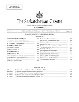 Sask Gazette, Part I, Aug 23, 2002