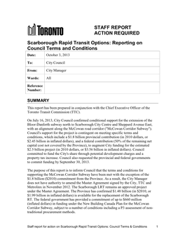 STAFF REPORT ACTION REQUIRED Scarborough Rapid Transit Options