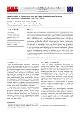 An Investigation on the Forgotten Aspects of Cultures and Influence of Western Education Among Communities in Niger State, Nigeria