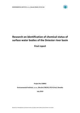 Research on Identification of Chemical Status of Surface Water Bodies of the Dniester River Basin