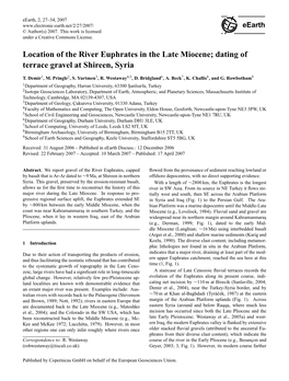 Location of the River Euphrates in the Late Miocene; Dating of Terrace Gravel at Shireen, Syria