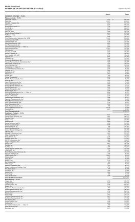 Health Care Fund SCHEDULE of INVESTMENTS (Unaudited) September 30, 2017