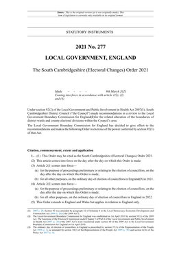 The South Cambridgeshire (Electoral Changes) Order 2021