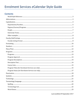 Enrolment Services Ecalendar Style Guide