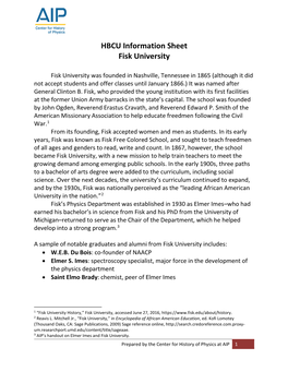 HBCU Information Sheet Fisk University