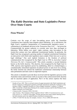 Kable Doctrine and State Legislative Power Over State Courts