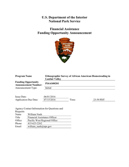 U.S. Department of the Interior National Park Service Financial