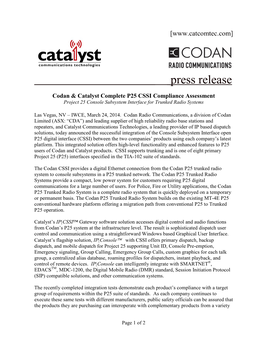 Codan & Catalyst Complete P25 CSSI Compliance Assessment