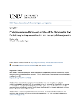 Phylogeography and Landscape Genetics of the Flammulated Owl: Evolutionary History Reconstruction and Metapopulation Dynamics