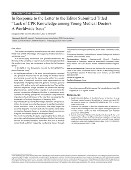 Lack of CPR Knowledge Among Young Medical Doctors: a Worldwide Issue” Karapparambil Vineeth Chandran1, Siju V Abraham2