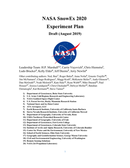 NASA Snowex 2020 Experiment Plan