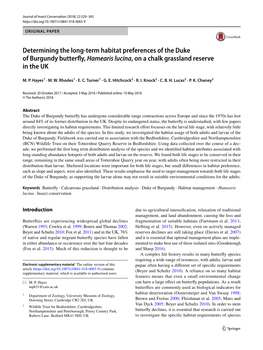 Determining the Long-Term Habitat Preferences of the Duke of Burgundy Butterfly, Hamearis Lucina, on a Chalk Grassland Reserve in the UK