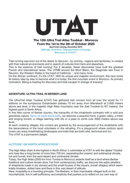 Morocco from the 1St to the 5Th of October 2020 Sport Trail Running, December 2019 Altitude, Aventure, Dépaysement Et Voyage Bienvenu À L’UTAT !