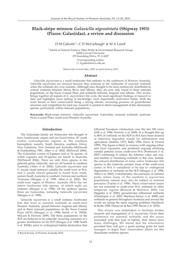 Black-Stripe Minnow Galaxiella Nigrostriata (Shipway 1953) (Pisces: Galaxiidae), a Review and Discussion