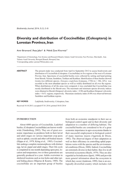 Diversity and Distribution of Coccinellidae (Coleoptera) in Lorestan Province, Iran