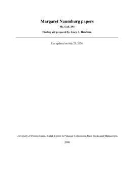 Margaret Naumburg Papers Ms