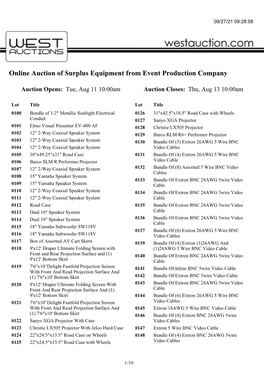 Online Auction of Surplus Equipment from Event Production Company