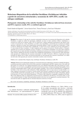 Orchidaceae) Inferidas a Partir De Caracteres Estructurales Y Secuencias De ADN (ITS Y Matk): Un Enfoque Combinado