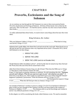 CI-IAPTER 8 Proverbs, Ecclesiastes and the Song of Solomon