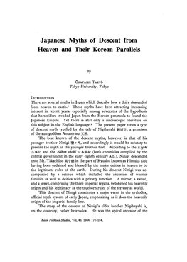 Japanese Myths of Descent from Heaven and Their Korean Parallels