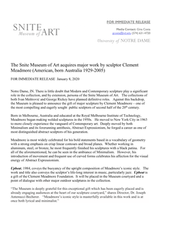 The Snite Museum of Art Acquires Major Work by Sculptor Clement Meadmore (American, Born Australia 1929-2005)