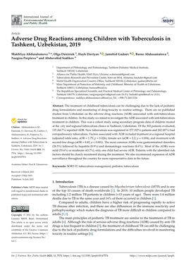 Adverse Drug Reactions Among Children with Tuberculosis in Tashkent, Uzbekistan, 2019