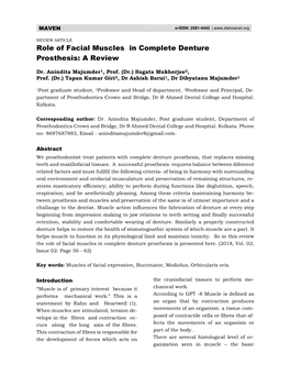 Role of Facial Muscles in Complete Denture Prosthesis: a Review