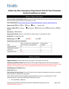 2020-2021 Follow up After ED for Dental Specifications