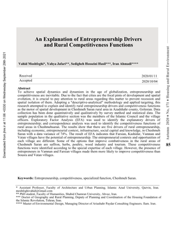 An Explnation of Entrepreneurship Drivers and Rural Competitiveness