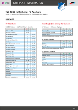 Fahrplanauszug Bundesligaspiel 13.12.2019