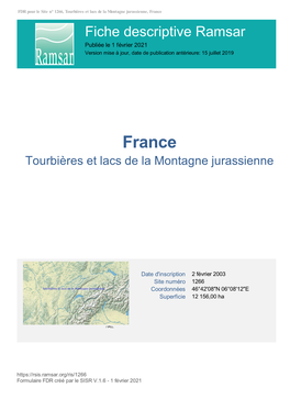 France Fiche Descriptive Ramsar Publiée Le 1 Février 2021 Version Mise À Jour, Date De Publication Antérieure: 15 Juillet 2019